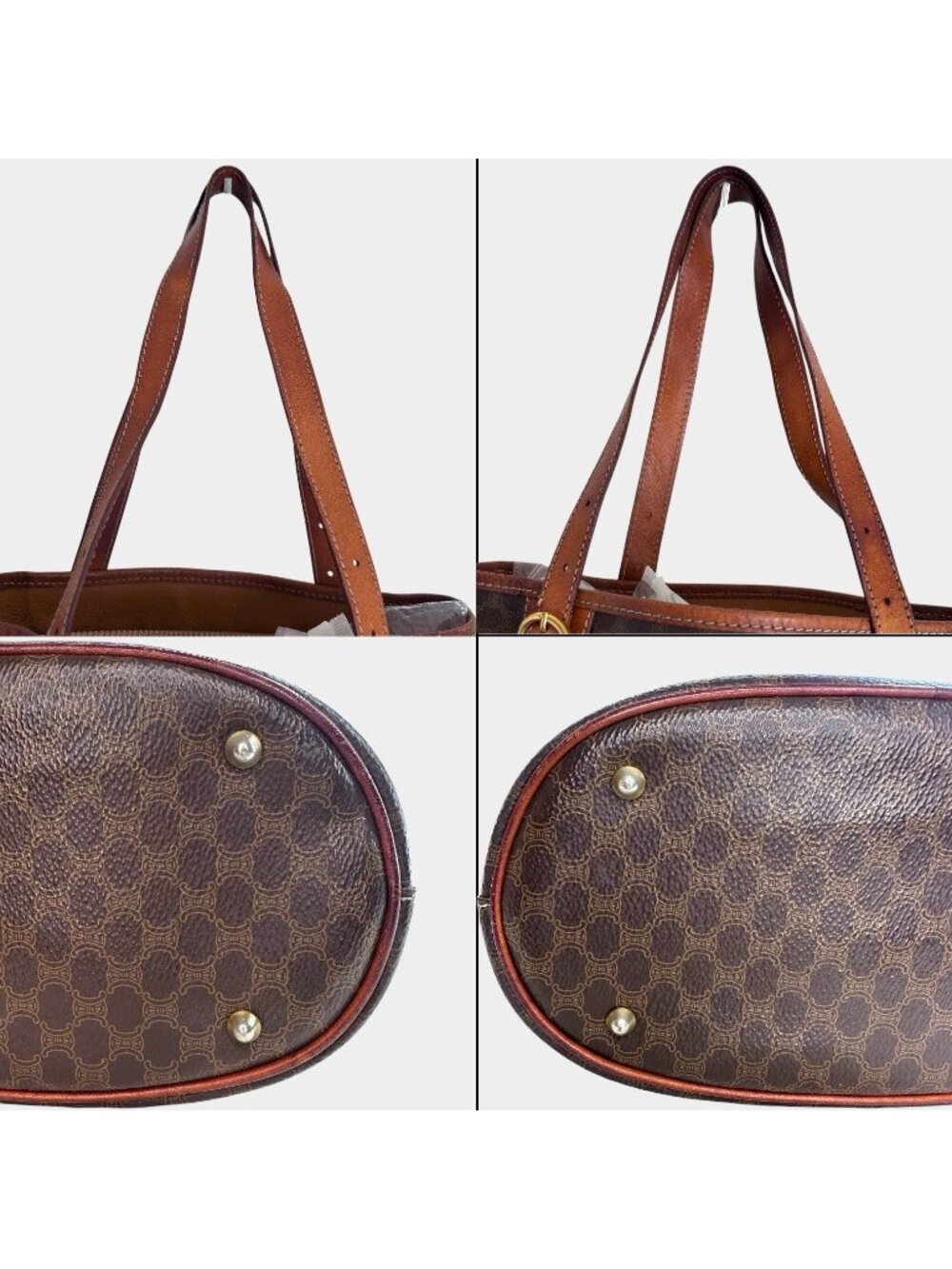 Auth CELINE Macadam Canvas Tote/Bucket Bag PVC/Leather Brown Gold M95 Logo Vintg - Picture 10 of 15